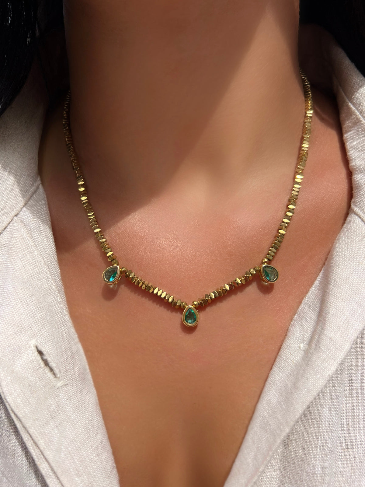 Colar Hematitas Com 3 Gotas Turmalina Paraíba 45cm