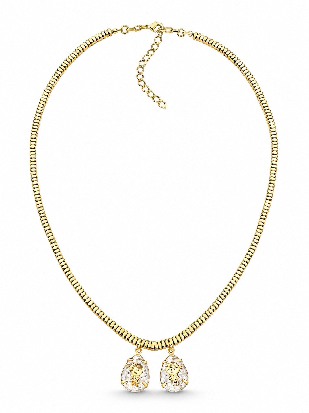 Colar 2 Filhos Hematita Ouro Pin Cristal 45cm
