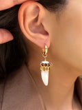 Brinco Argola Dente Pedra Natural Howlita E Gotinhas