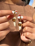 Brinco Argola Dente Pedra Natural Howlita E Gotinhas