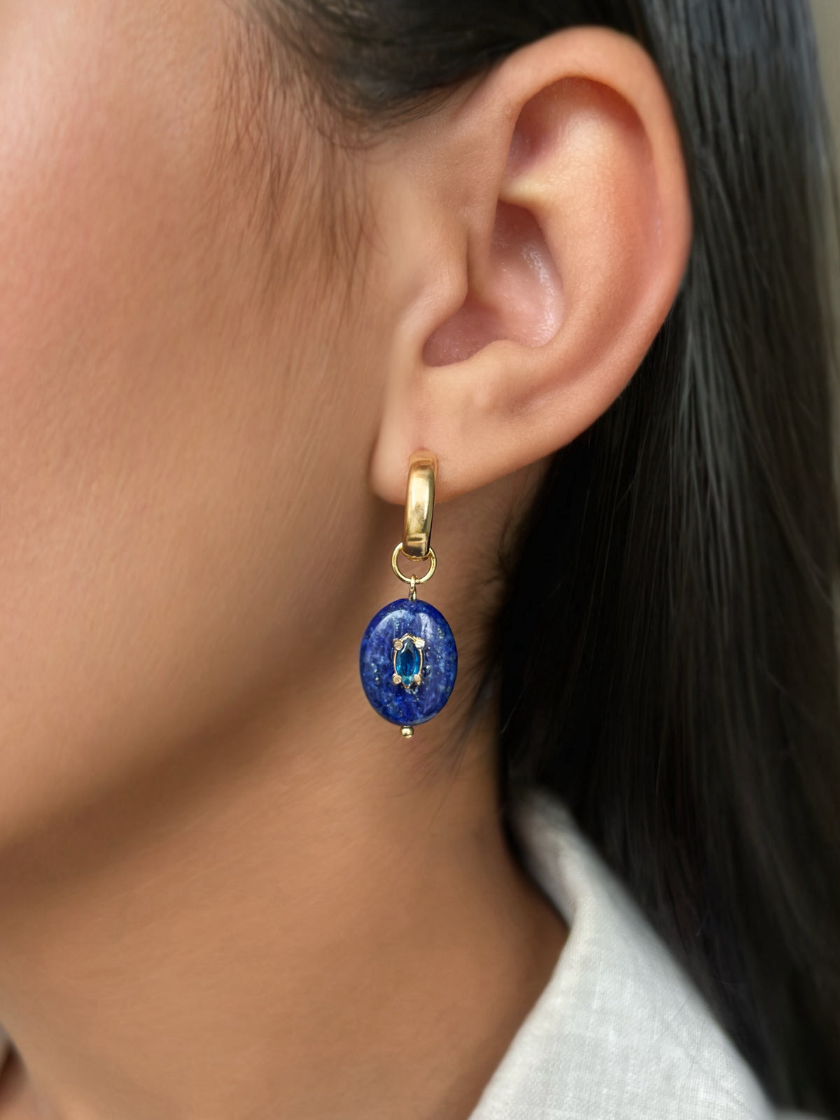 Brinco Pedra Lápis Lazuli Com Argola
