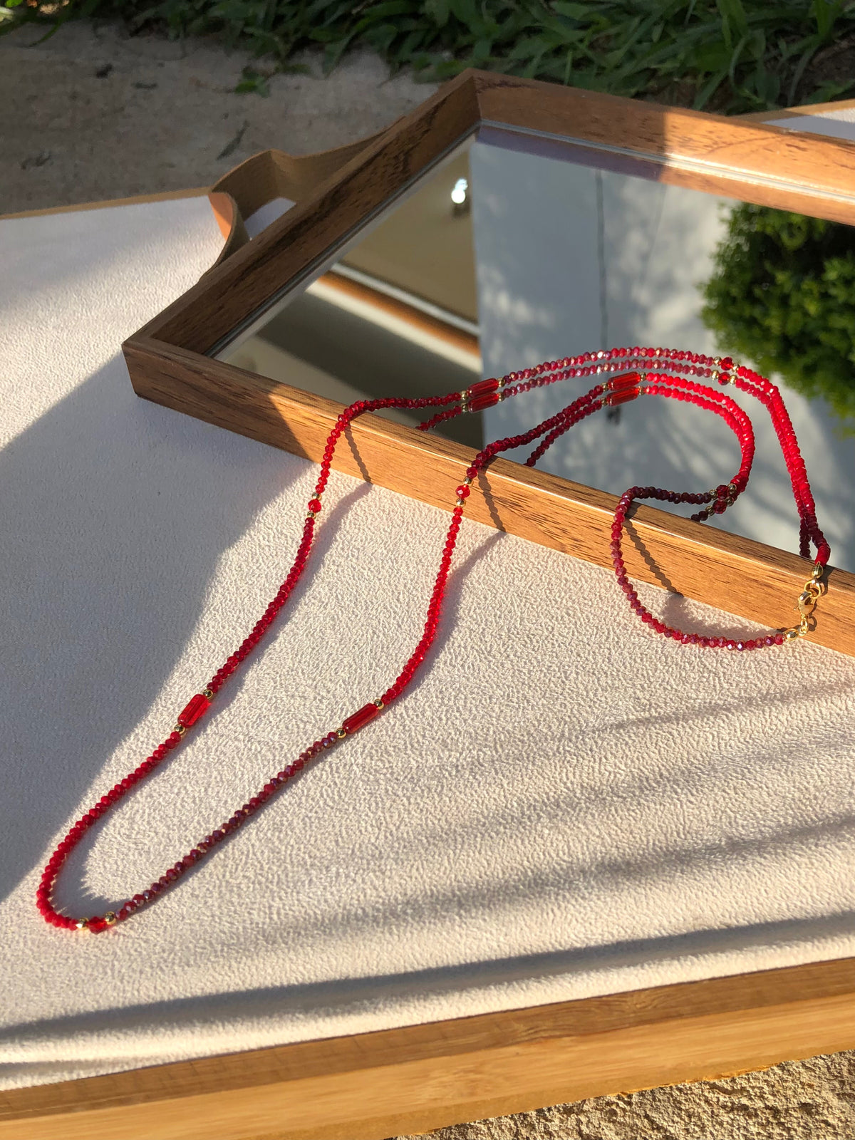 Colar Ana Em Cristais Vermelho Cherry Com 90cm