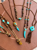 Colar Pedra Turquesa E Franja Tassel 70cm