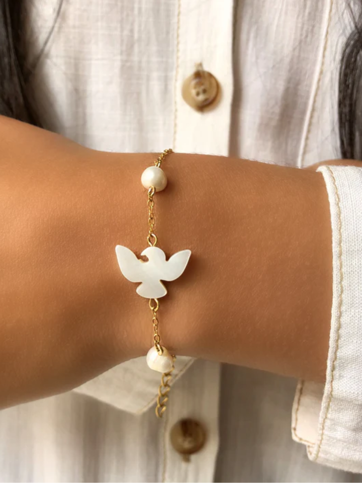 Pulseira Bruna Pérolas E Espírito Santo Madrepérola 16cm