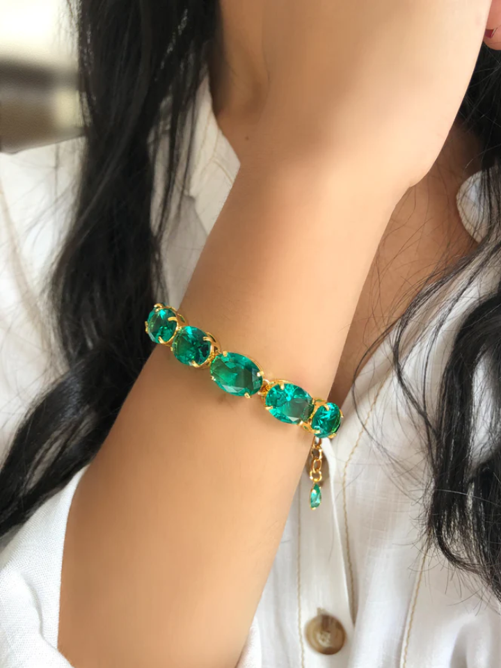 Pulseira Riviera Ovais Cor Turmalina Paraíba E Fecho Bóia 18cm