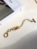 Pulseira Rebeca Pedra Quartzo Rutilado, Gota Lapidada Cor Água Marinha E Fecho Torcido 20cm
