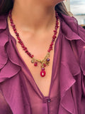 Colar Cascalho Vermelho E Pedra Natural Jade Rubi
