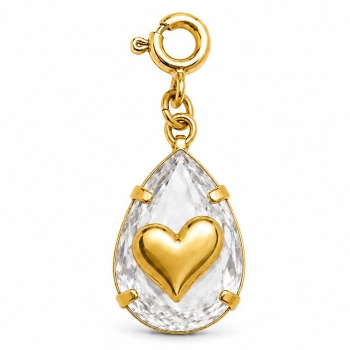 Pingente Cristal Coração Ouro Com Fecho
