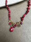 Colar Cascalho Vermelho E Pedra Natural Jade Rubi