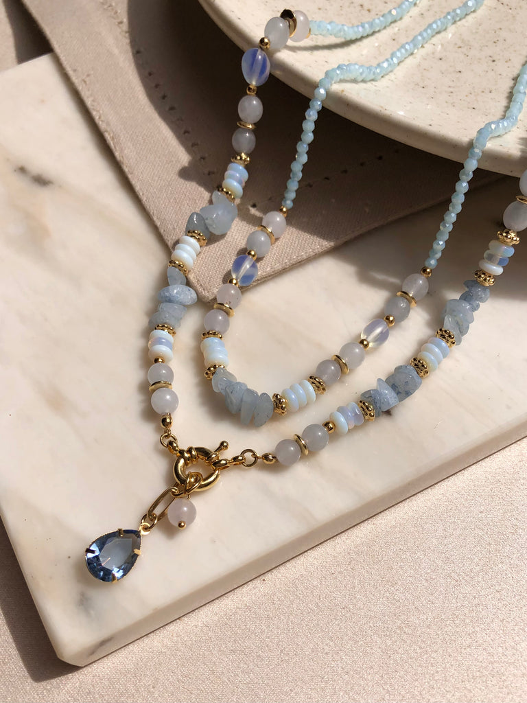 Mix De Colares Alice com Pedra Natural Jade Azul