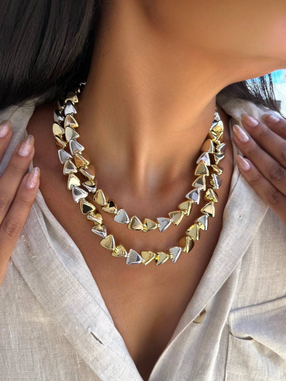 Mix De Dois Colares Triângulo Duo Banho