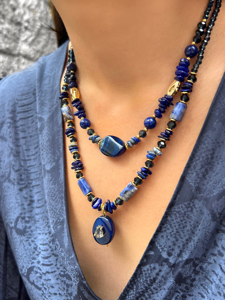 Mix De Colares Com Pedras Naturais Lapis Lazuli e Ágata Azul