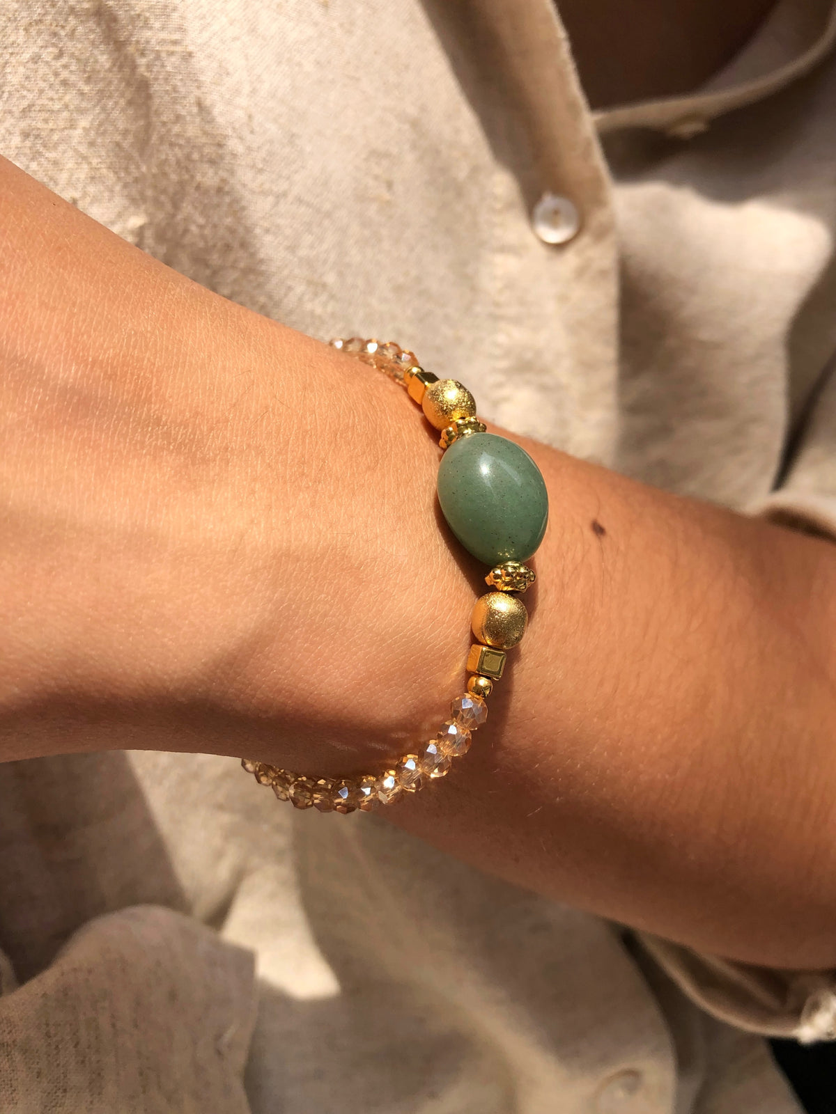 Pulseira Fernanda Pedra Rolada Quartzo Verde