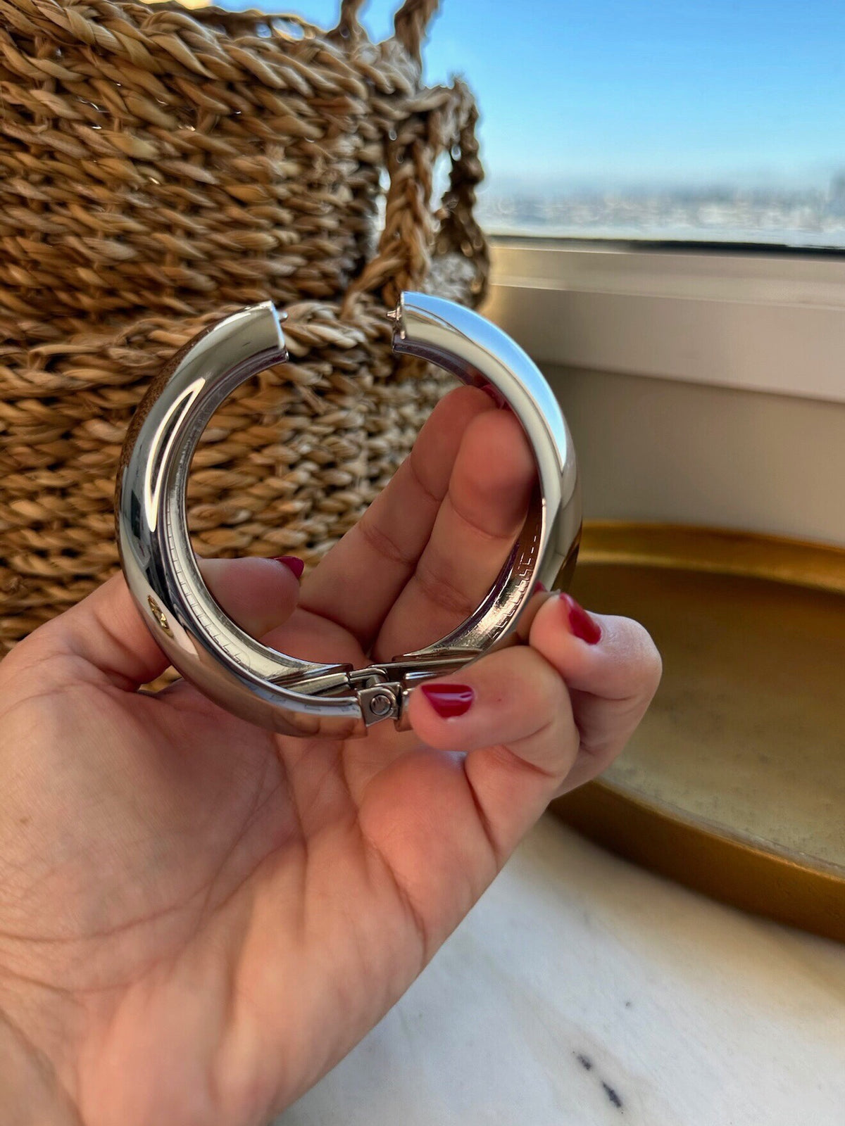 Bracelete Puff Em Banho Ródio Branco 18cm