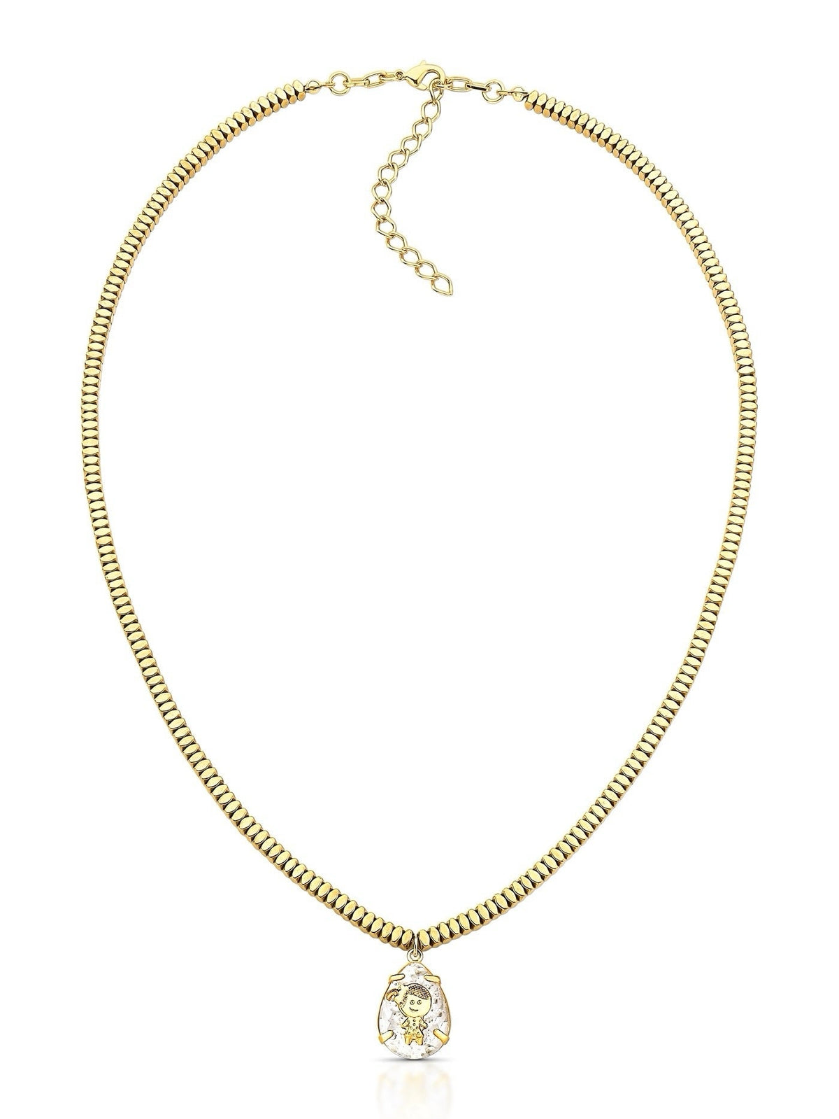 Colar 1 Filho Hematita Banho Ouro Pin Cristal 45cm - Tiff Joias