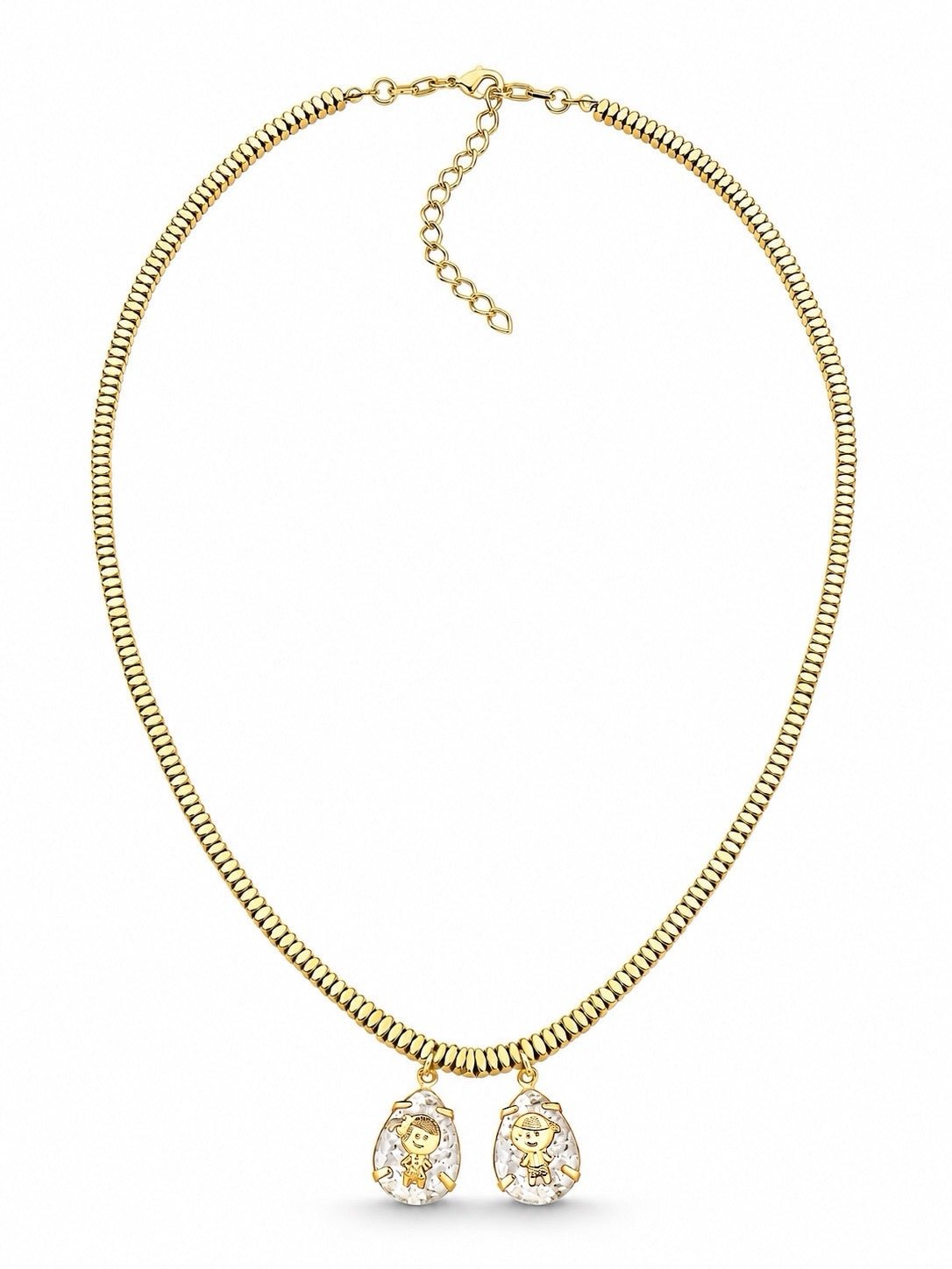 Colar 2 Filhos Hematita Banho Ouro Pin Cristal 45cm - Tiff Joias