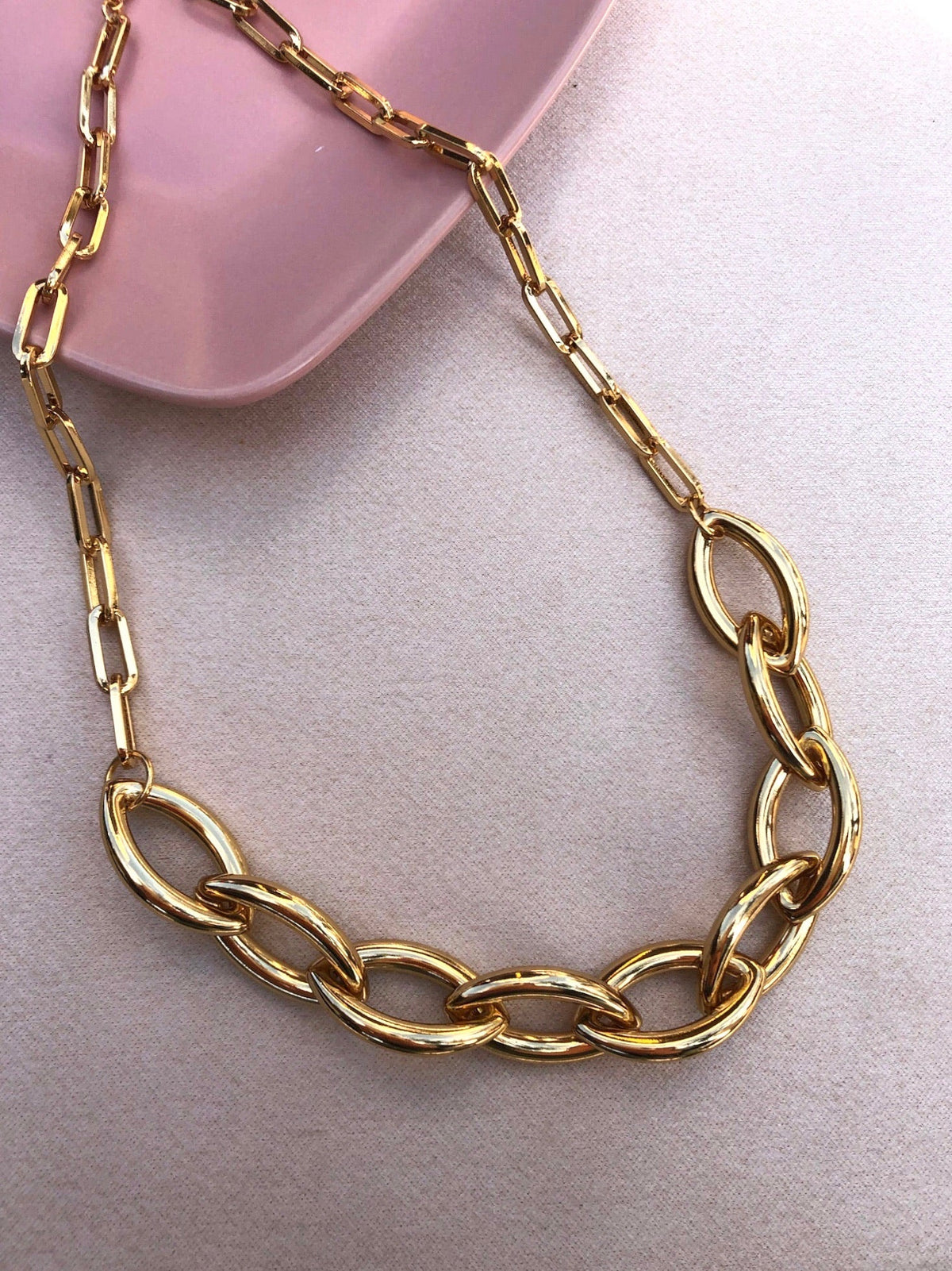 Colar Corrente Elos Grandes Navete Banho Ouro 45cm - Tiff Joias