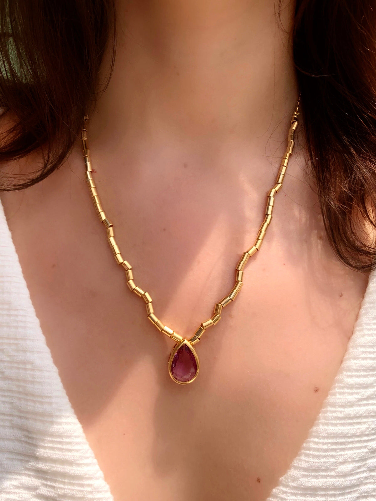 Colar Diana Com Gota Lapidada Cor Ametista 45cm - Tiff Joias