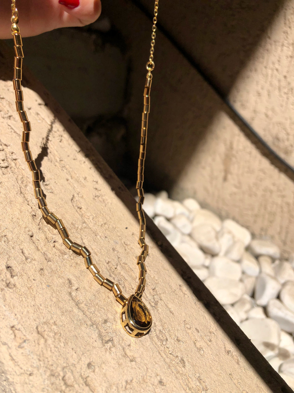 Colar Diana Com Gota Lapidada Cor Marrom 45cm - Tiff Joias