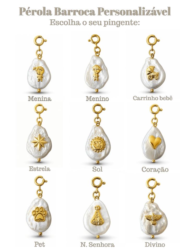 Colar Mini Portuguesa Com Pérola Barroca Personalizável, Baguete Zircônia e Inicial 45cm - Tiff Joias