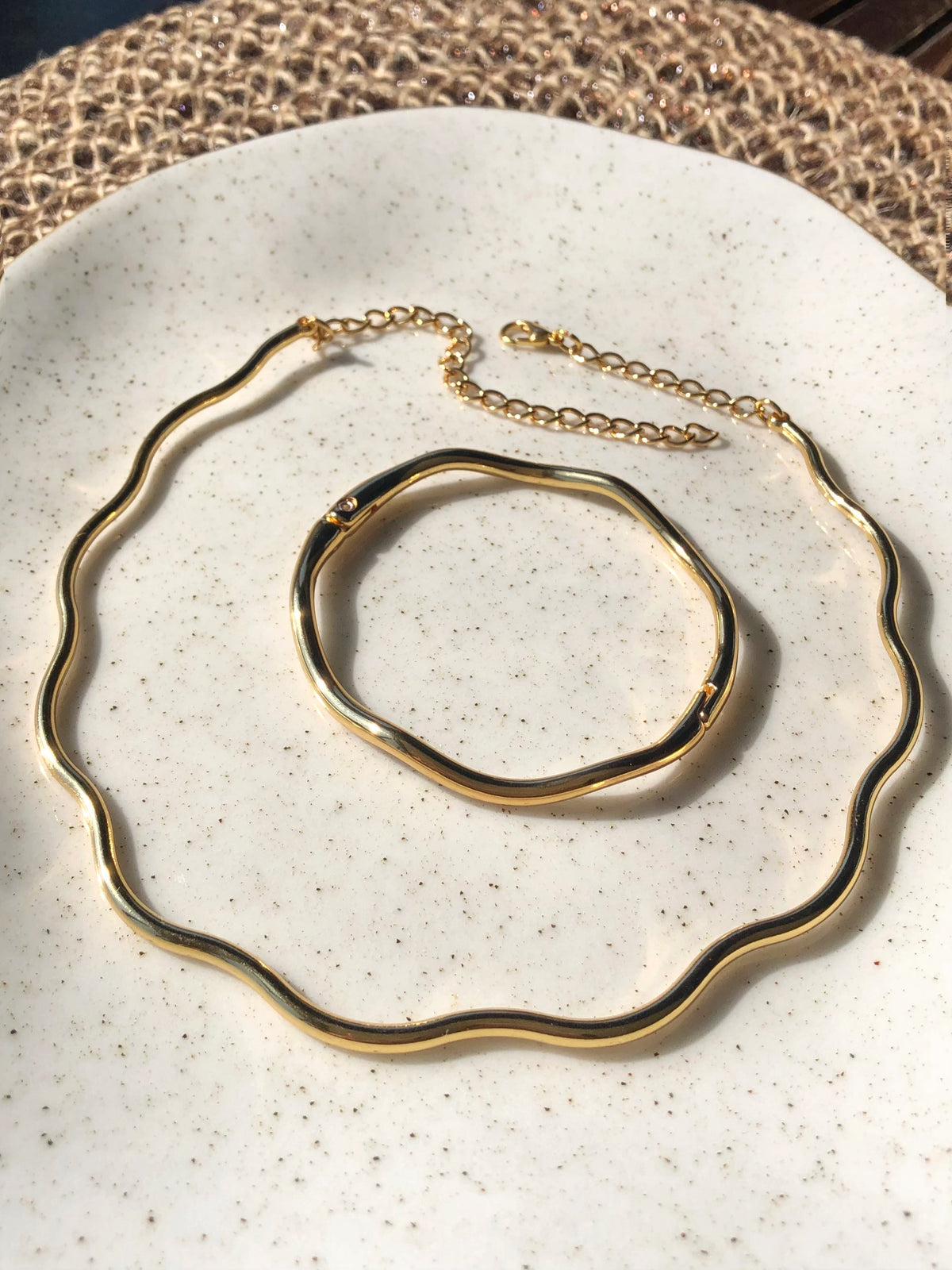 Conjunto Ondulado Banho Ouro 18k - Tiff Joias