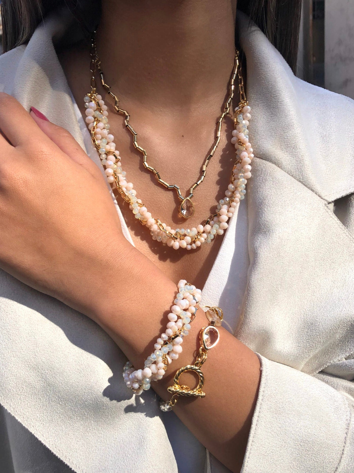 Conjunto Rebeca New Com Cristais Nude - Tiff Joias