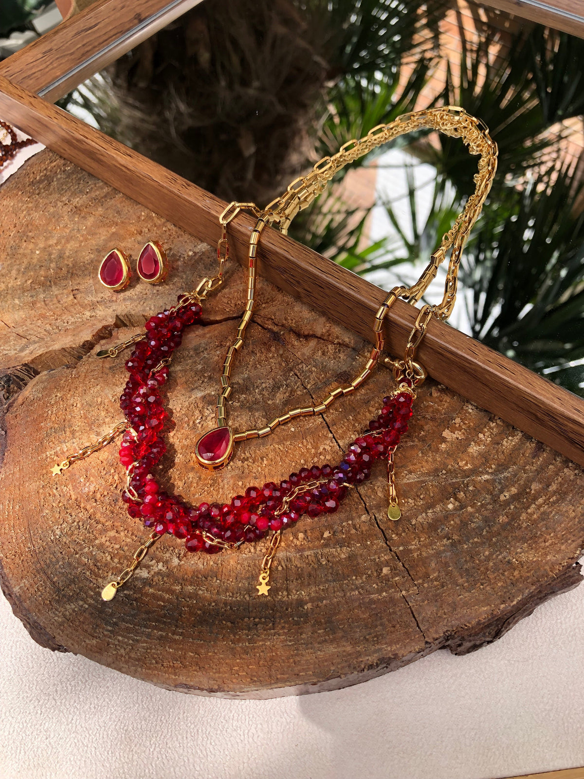 Conjunto Rebeca New Cristais Vermelho Cherry - Tiff Joias