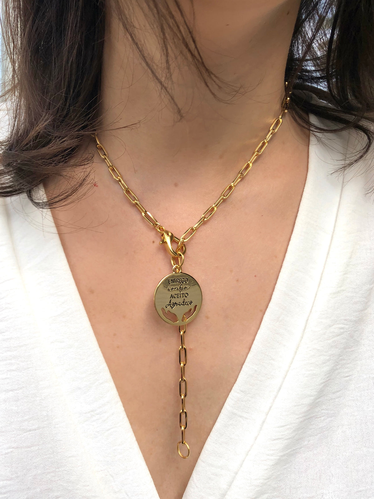 Colar Corrente Elos Fina Com Medalha Com Frase