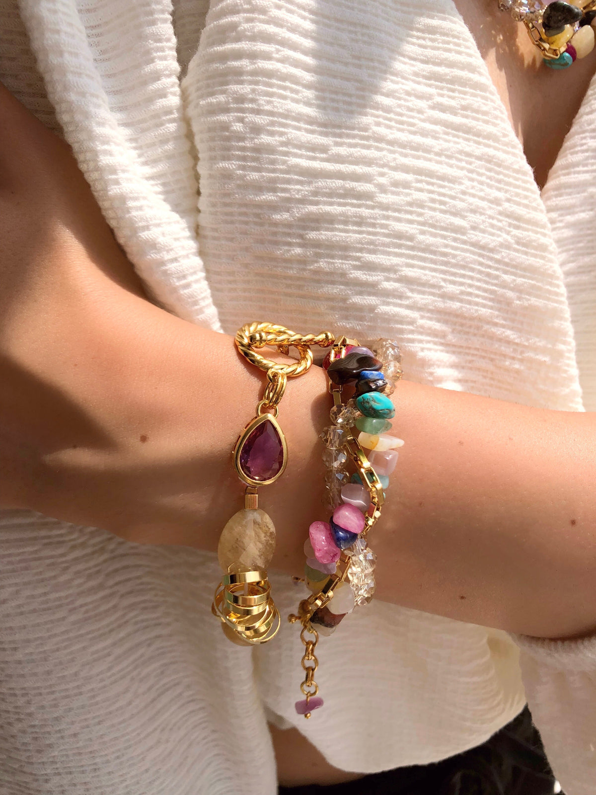 Mix De Pulseiras Rebeca Cascalhos Coloridos - Tiff Joias