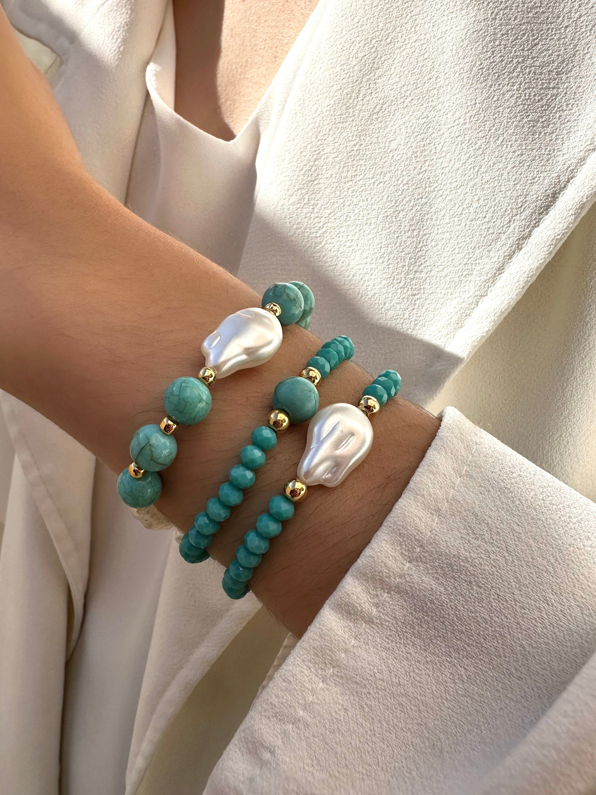 Mix de Pulseiras Turquesa Acrílica - Tiff Joias