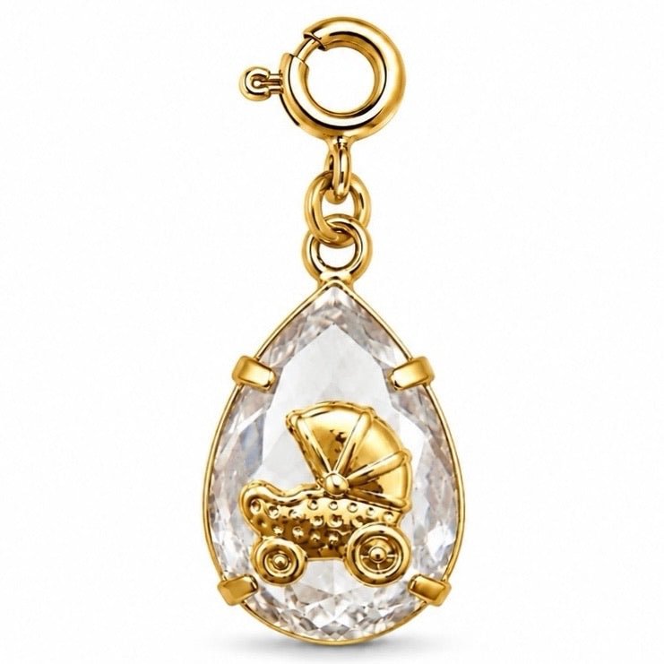 Pingente Cristal Carrinho Bebê Banho Ouro Com Fecho - Tiff Joias