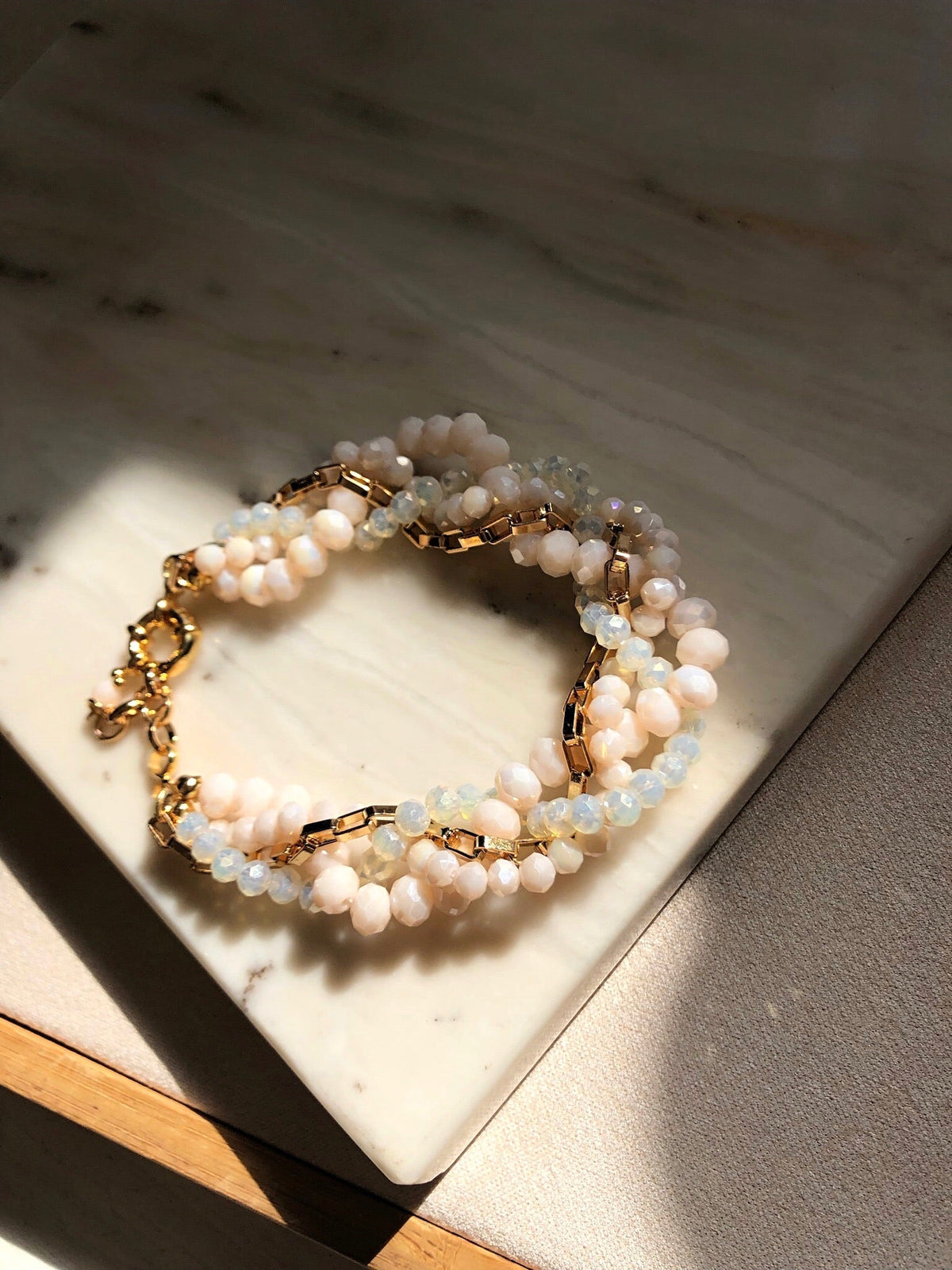 Pulseira Rebeca Torcido Com Cristais E Corrente Nude 18cm - Tiff Joias