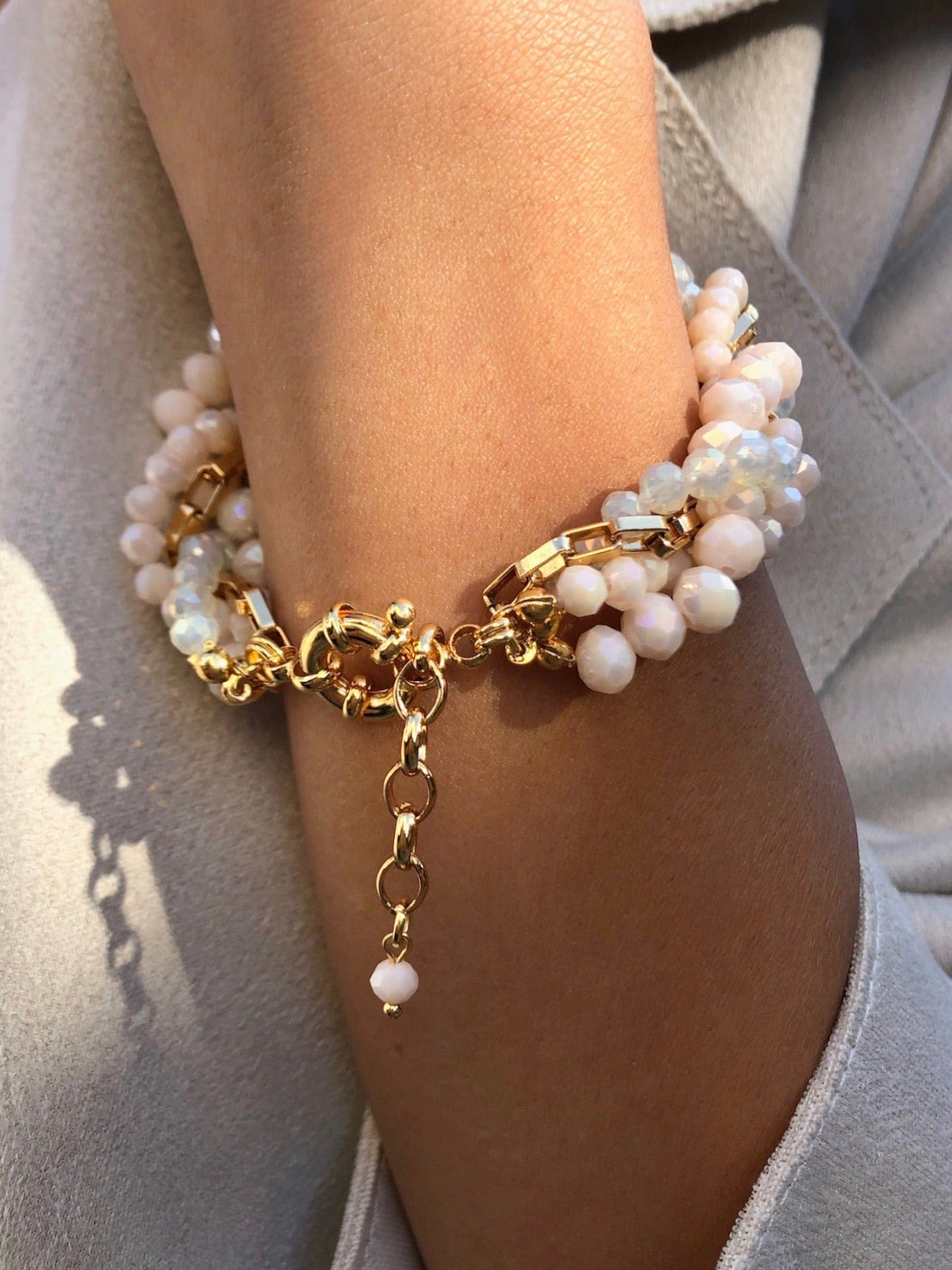 Pulseira Rebeca Torcido Com Cristais E Corrente Nude 18cm - Tiff Joias