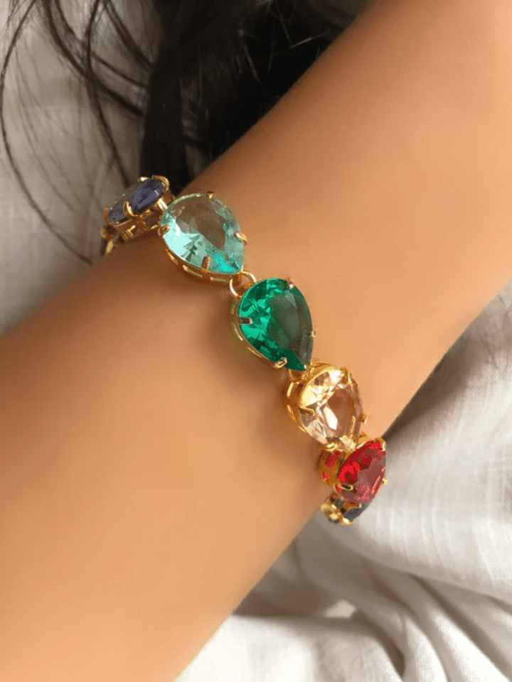 Pulseira Riviera Gotas Nas Cores Tanzanita, Rubelita, Morganita, Turmalina Paraíba E Água Marinha E Fecho Bóia 18cm - Tiff Joias