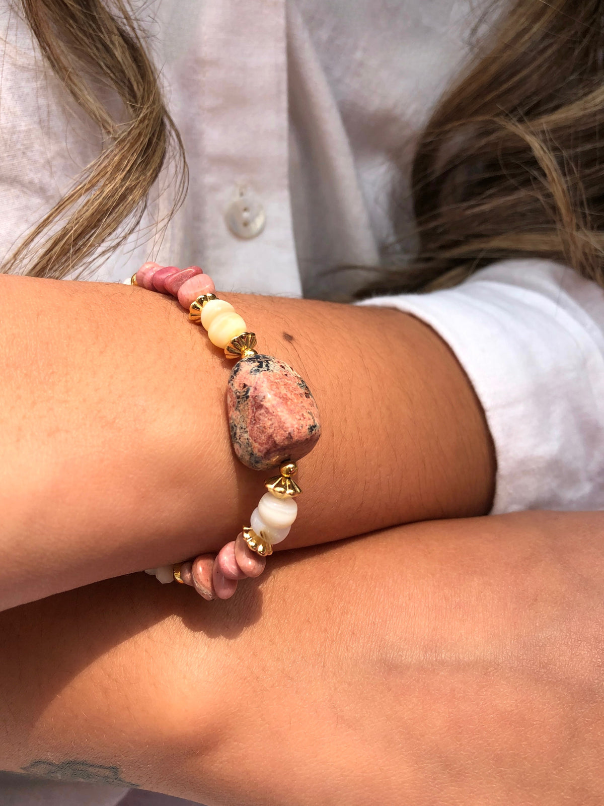 Pulseira Stela Com Pedra Jaspe Leopardo - Tiff Joias