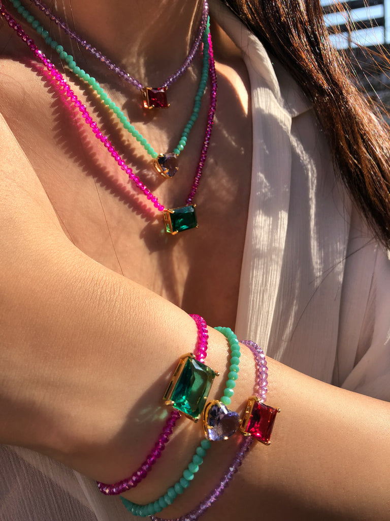 Pulseira Selena Pink Com Baguete G Turmalina Paraíba 16cm