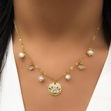 Colar Alice Pérolas E Olho Grego