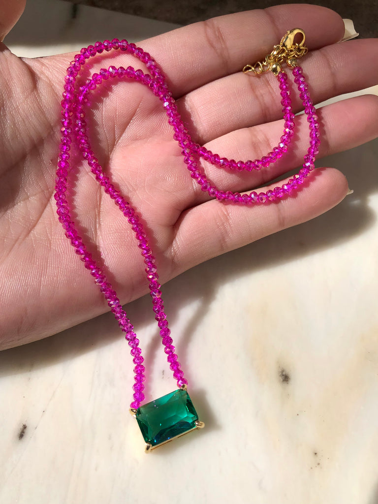 Colar Selena Pink Com Baguete G Turmalina Paraíba 45cm