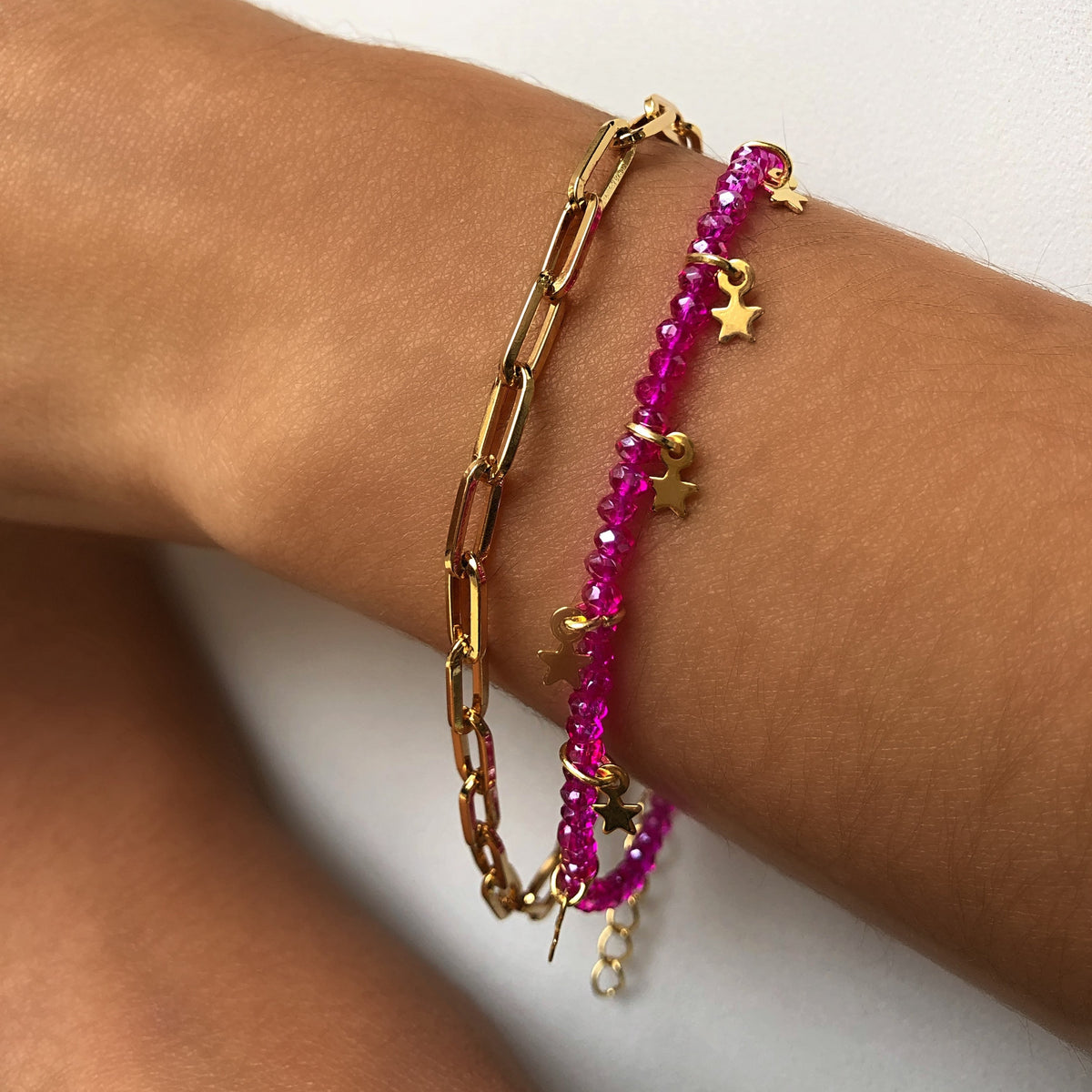 Mix de pulseiras cristais pink com mini estrelas - Tiff Joias