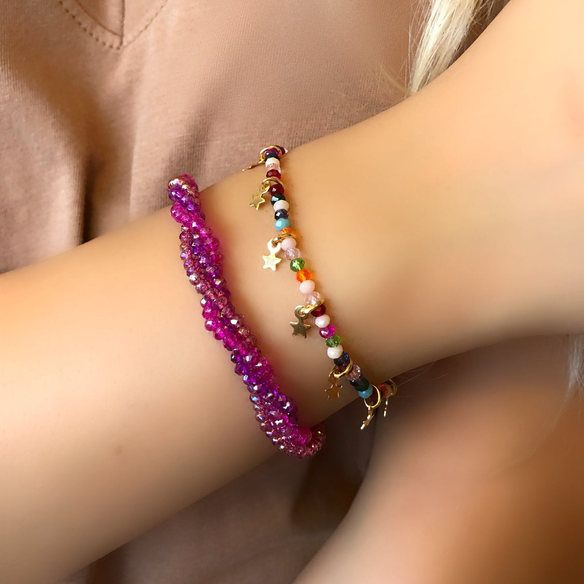 Mix de pulseiras torcida pink - Tiff Joias