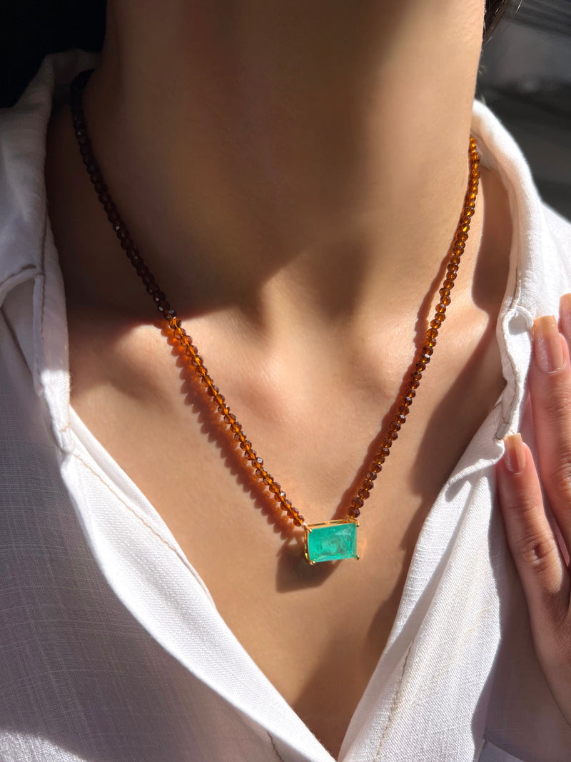 Colar Cristais Marrom Com Pedra Baguete Paraíba Fusion 50cm