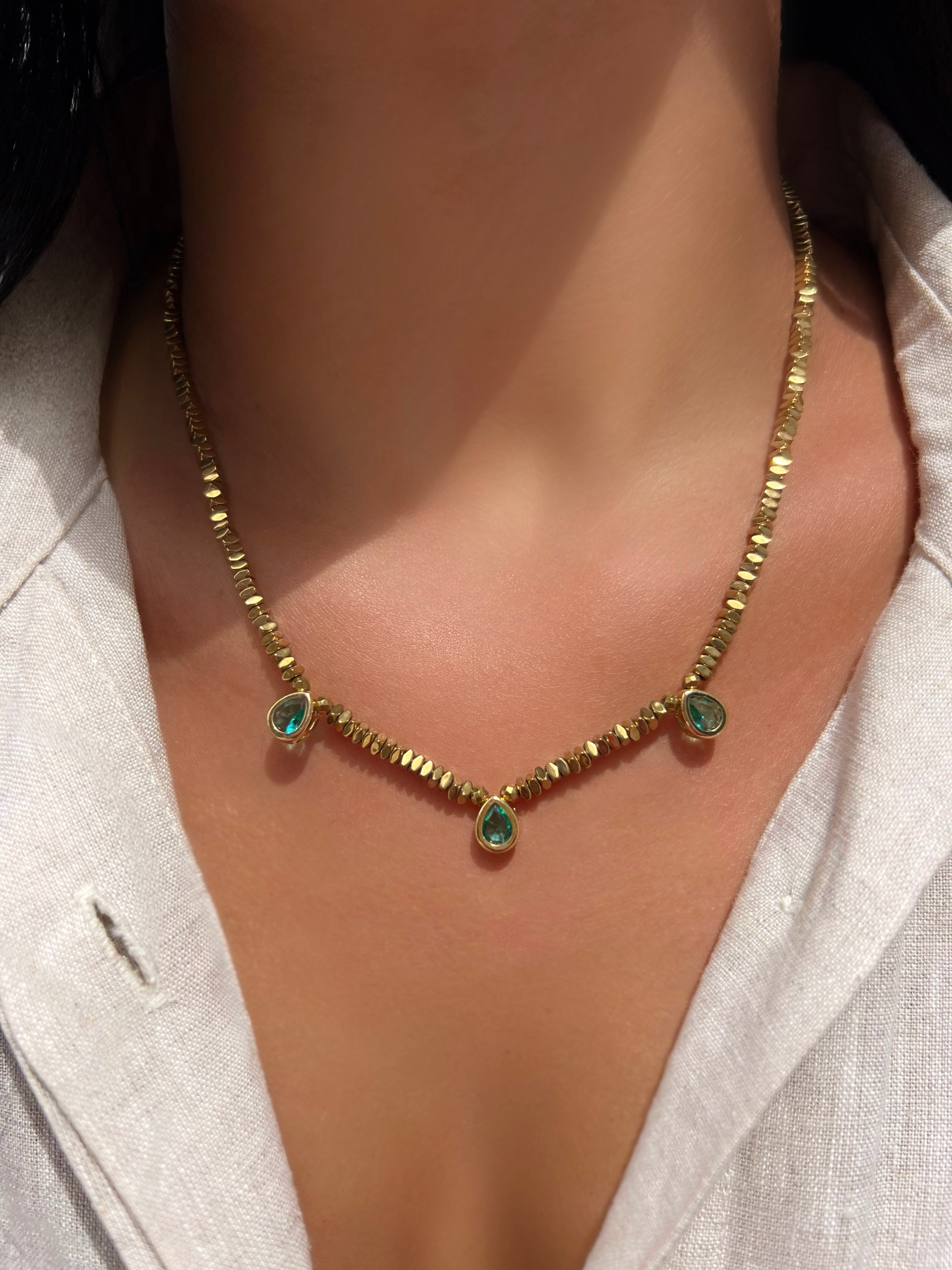 Colar Hematitas Com 3 Gotas Turmalina Paraíba 45cm