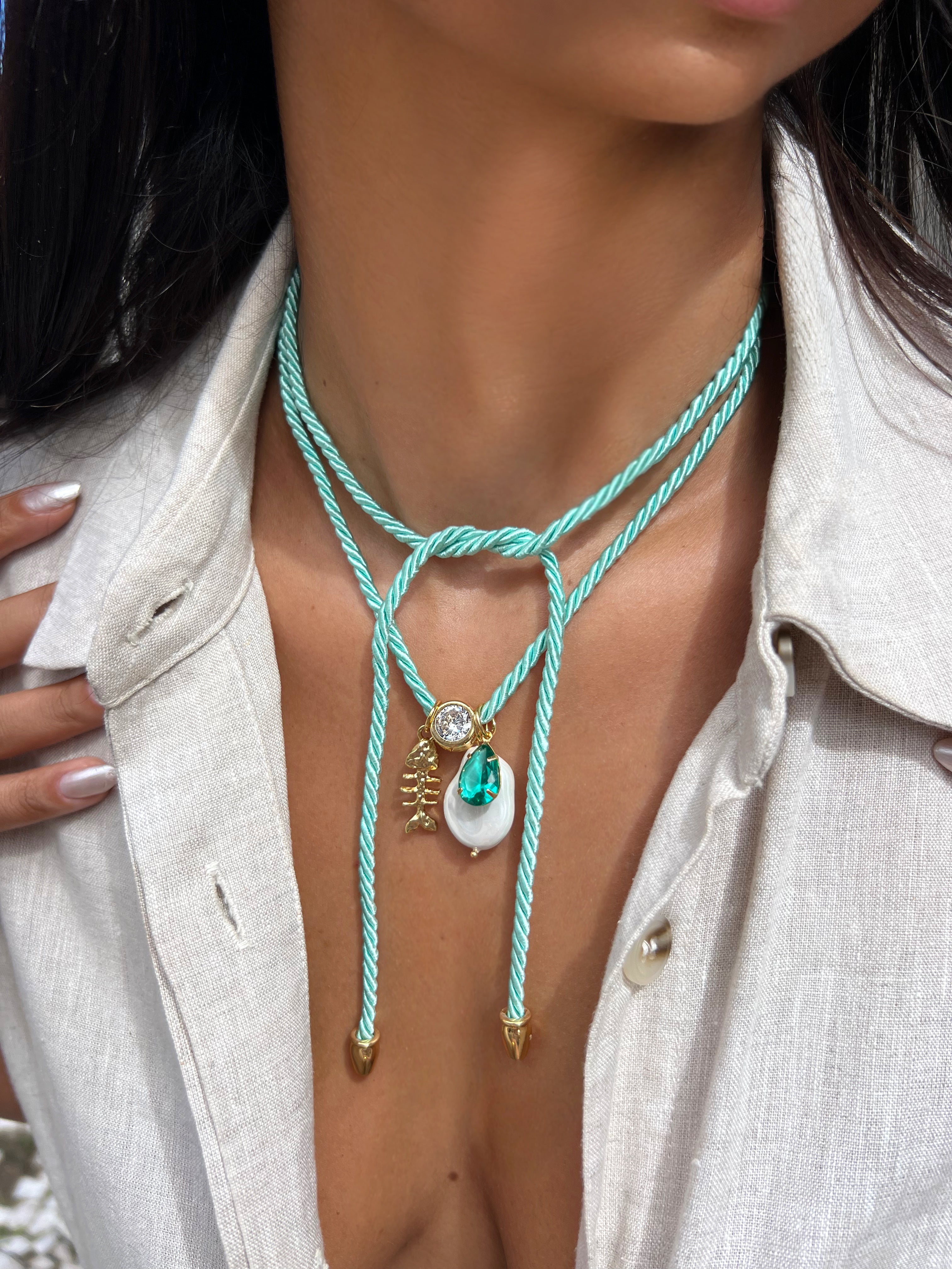 Colar Cordão Longo Cor Verde Água 1,10m