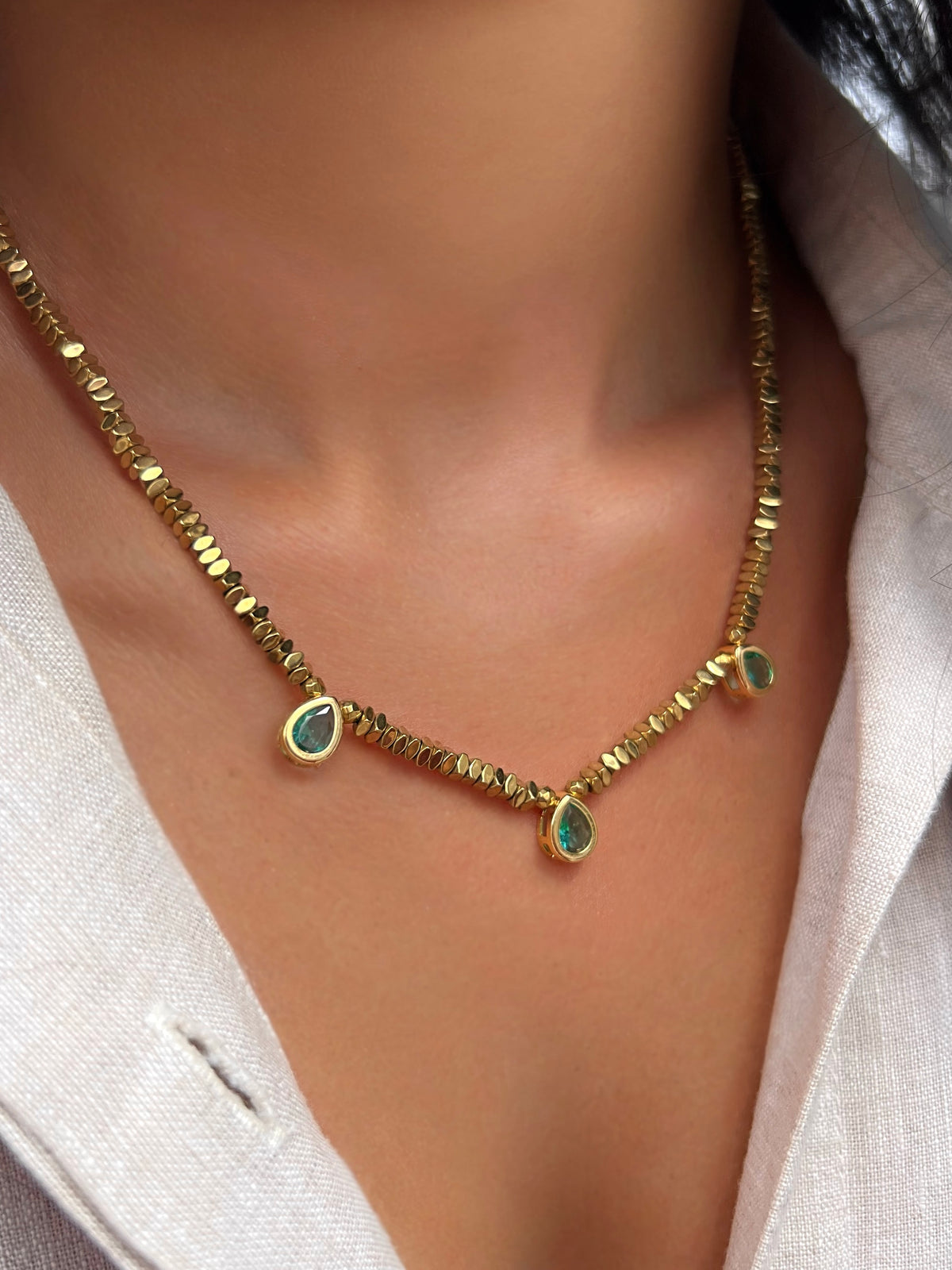 Colar Hematitas Com 3 Gotas Turmalina Paraíba 45cm