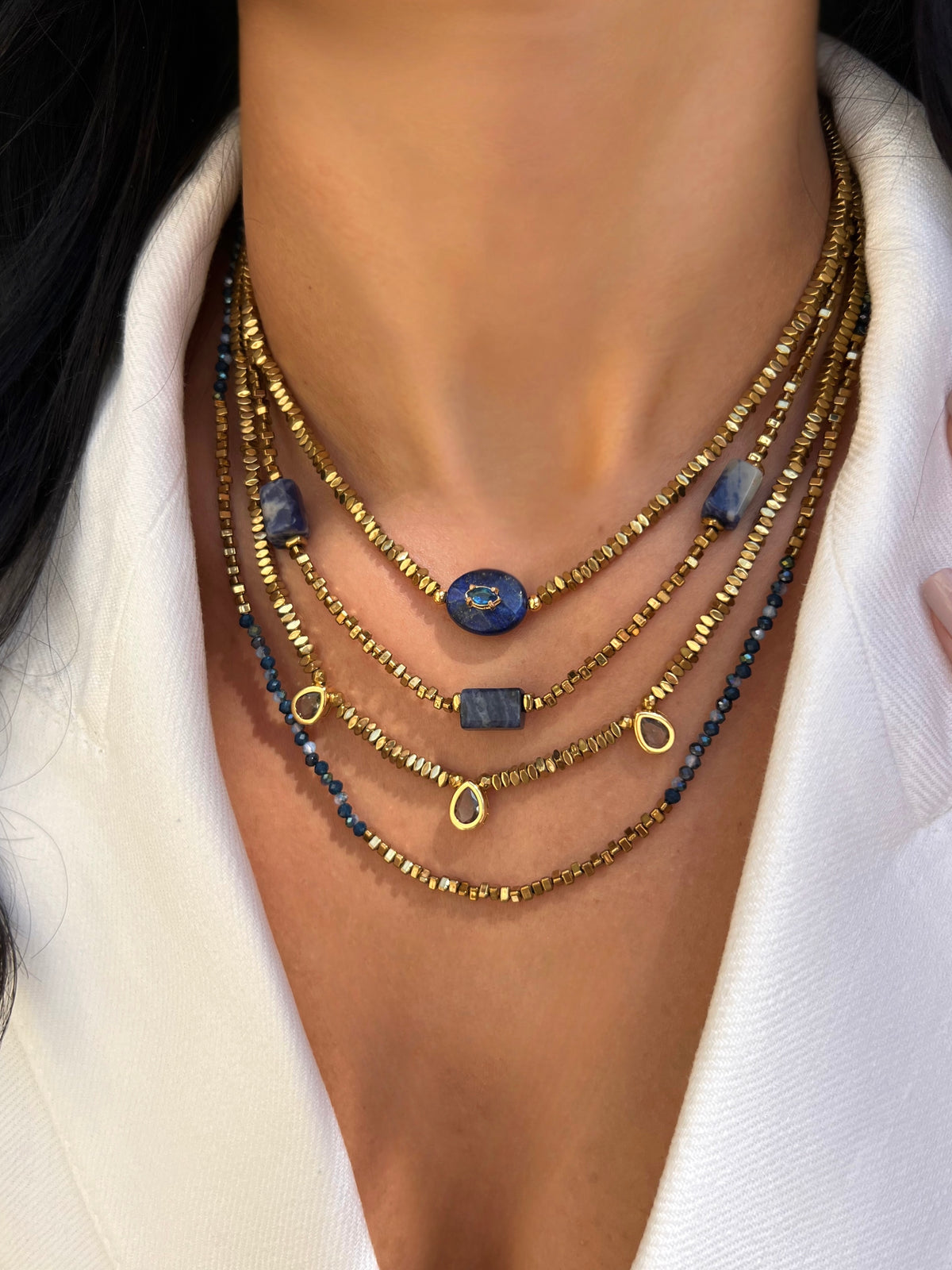 Mix De Quatro Colares Hematitas Com Lapis Lazuli e Sodalitas Naturais