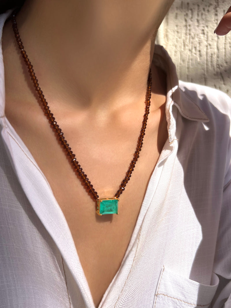 Colar Cristais Marrom Com Pedra Baguete Paraíba Fusion 50cm