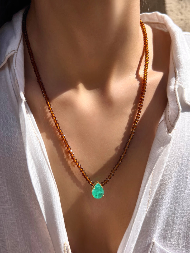 Colar Cristais Marrom Com Pedra Gota Paraíba Fusion 55cm