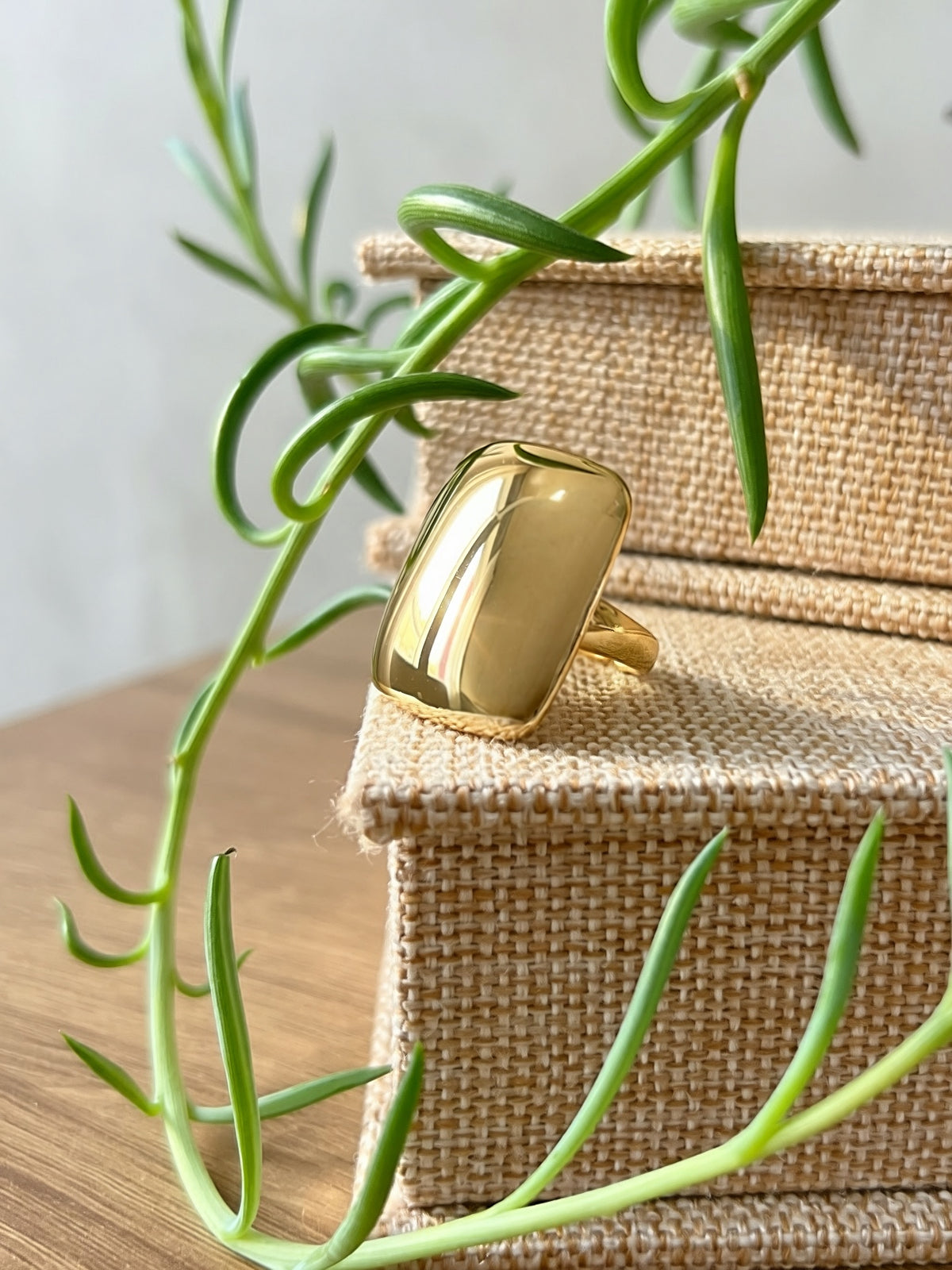 Anel Retangular Orgânico Banho Ouro 18k