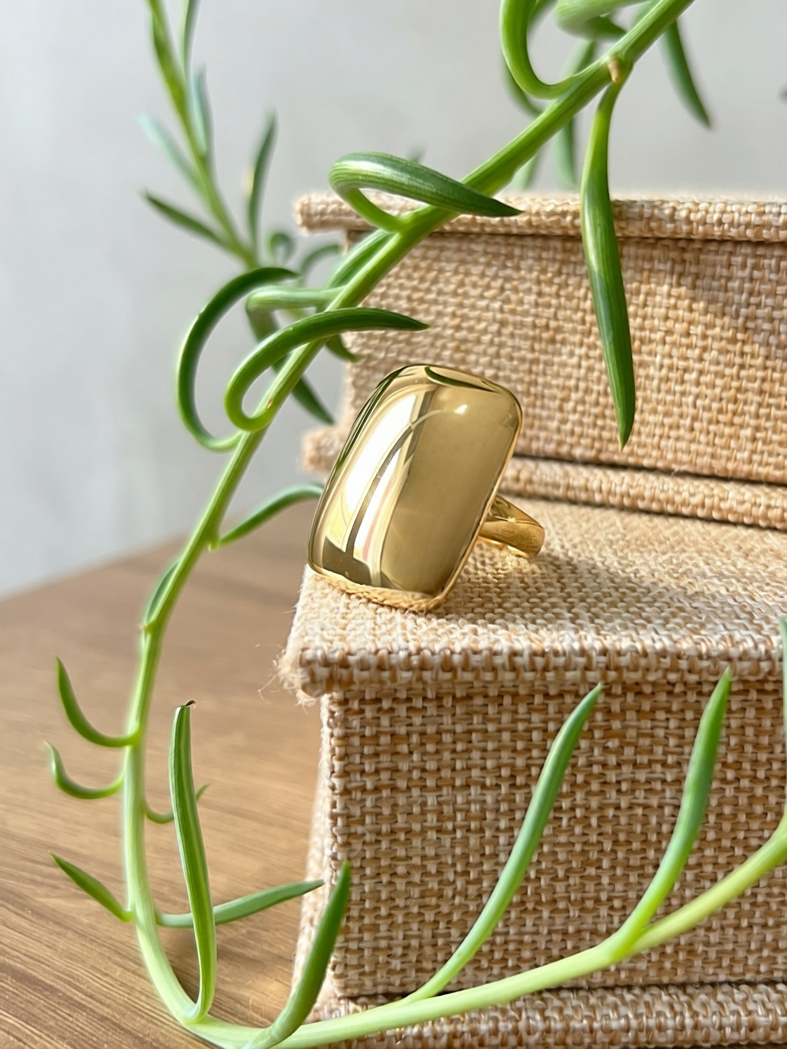 Anel Retangular Orgânico Banho Ouro 18k