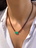 Colar Cristais Marrom Com Gota Oval Verde Paraíba